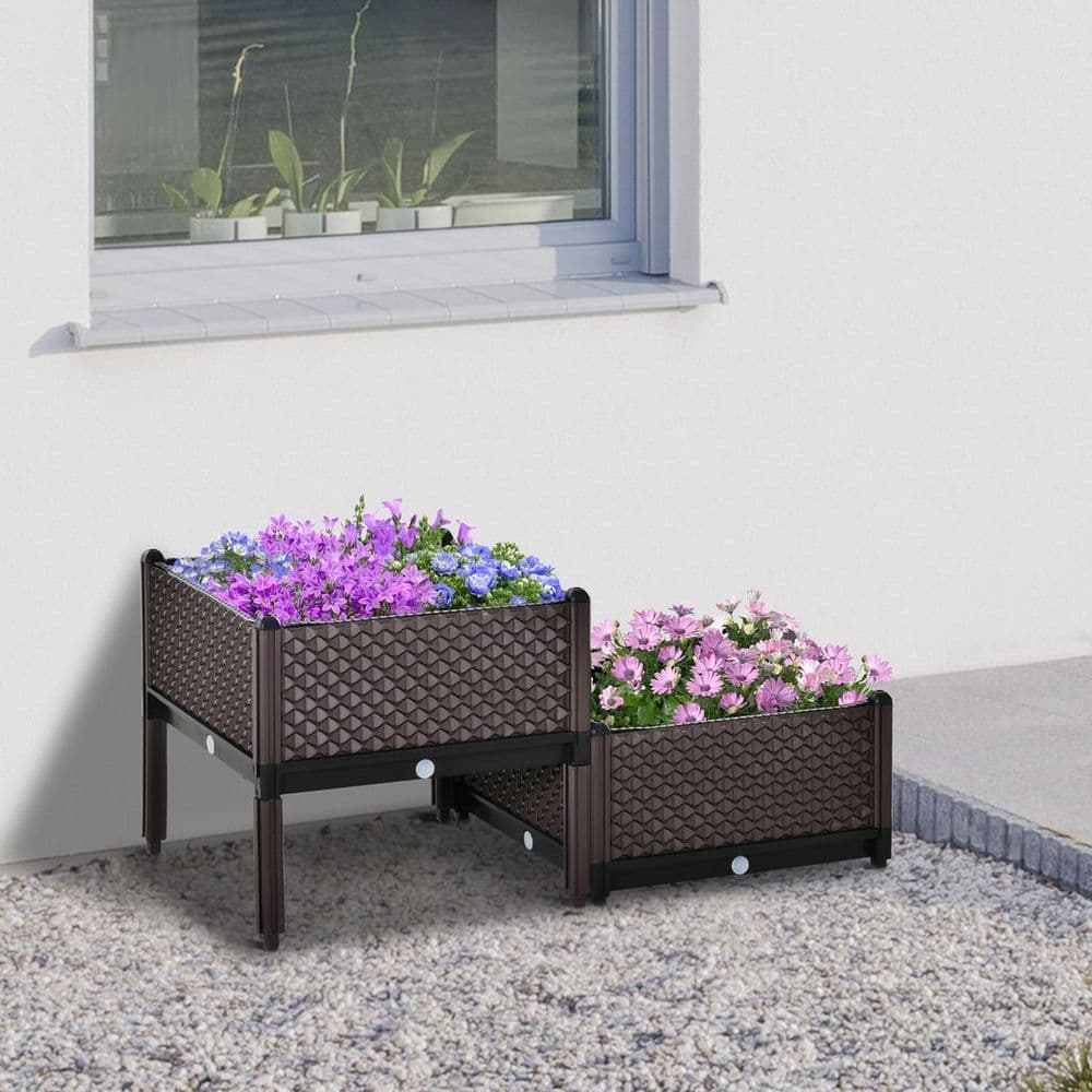 image-2-Piece Raised Garden Bed Planter Box for Flowers, Vegetables, Herbs