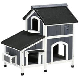 image-PawHut�Wooden�Cat�House�Outdoor w/ Flower Pot,�Window, Multiple�Entrances
