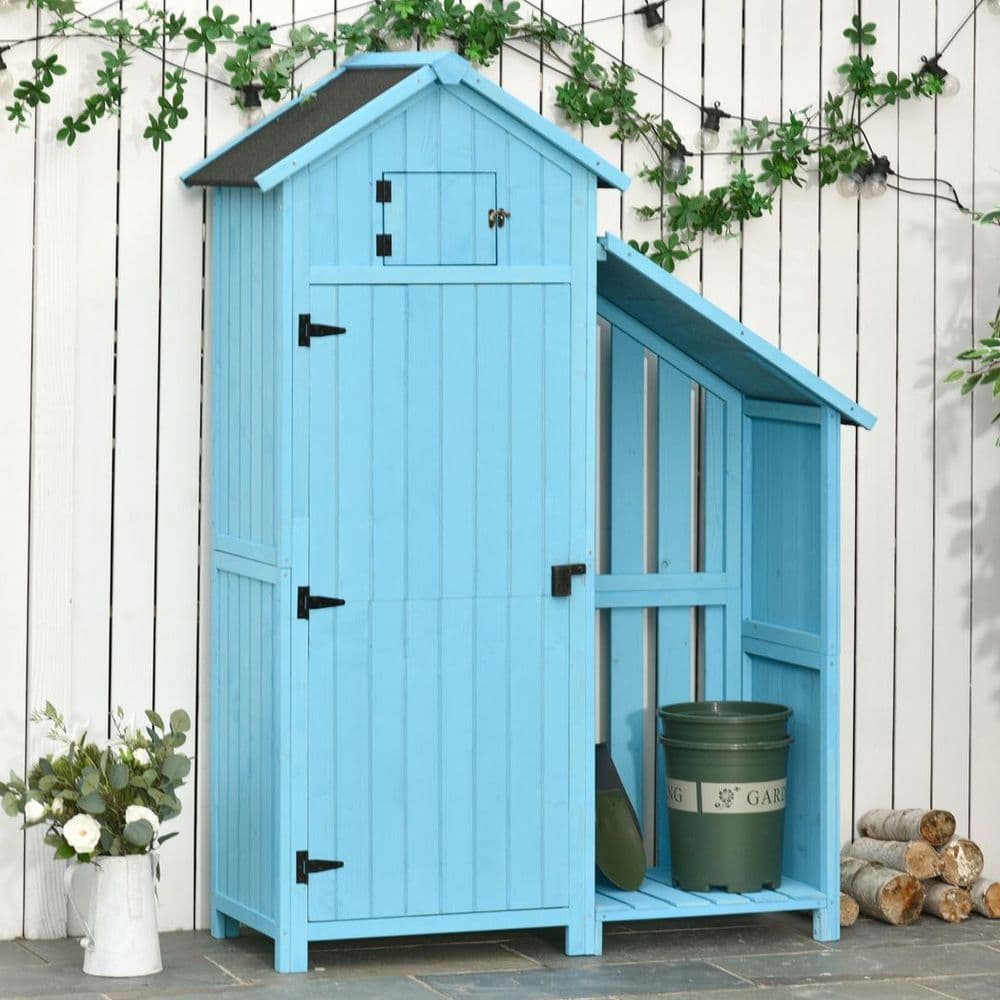 image-Garden Storage Shed Outdoor Firewood House w/ Waterproof Asphalt Roof
