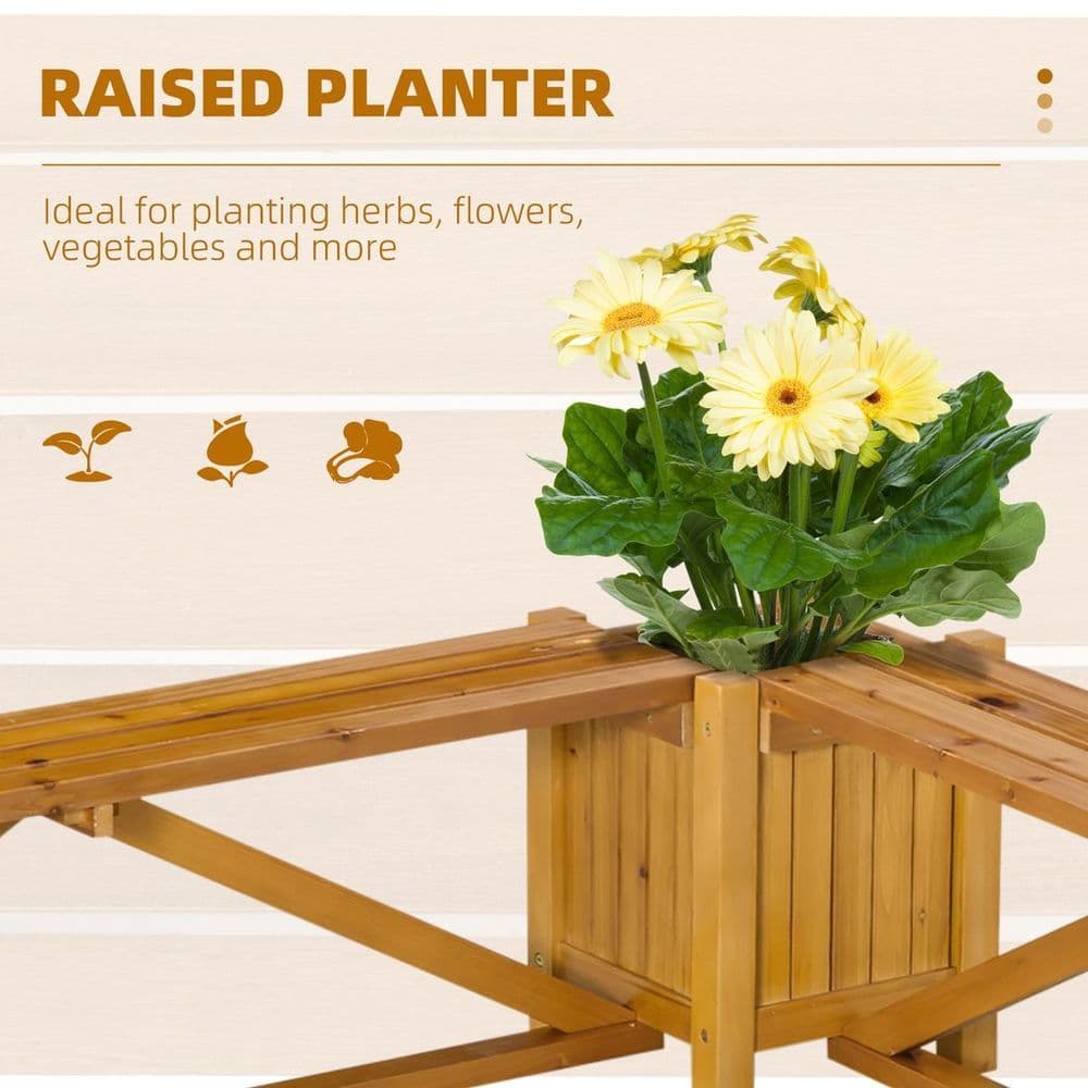 image-Wooden Garden Corner Bench with Planter, Garden Bench Seat for Patio