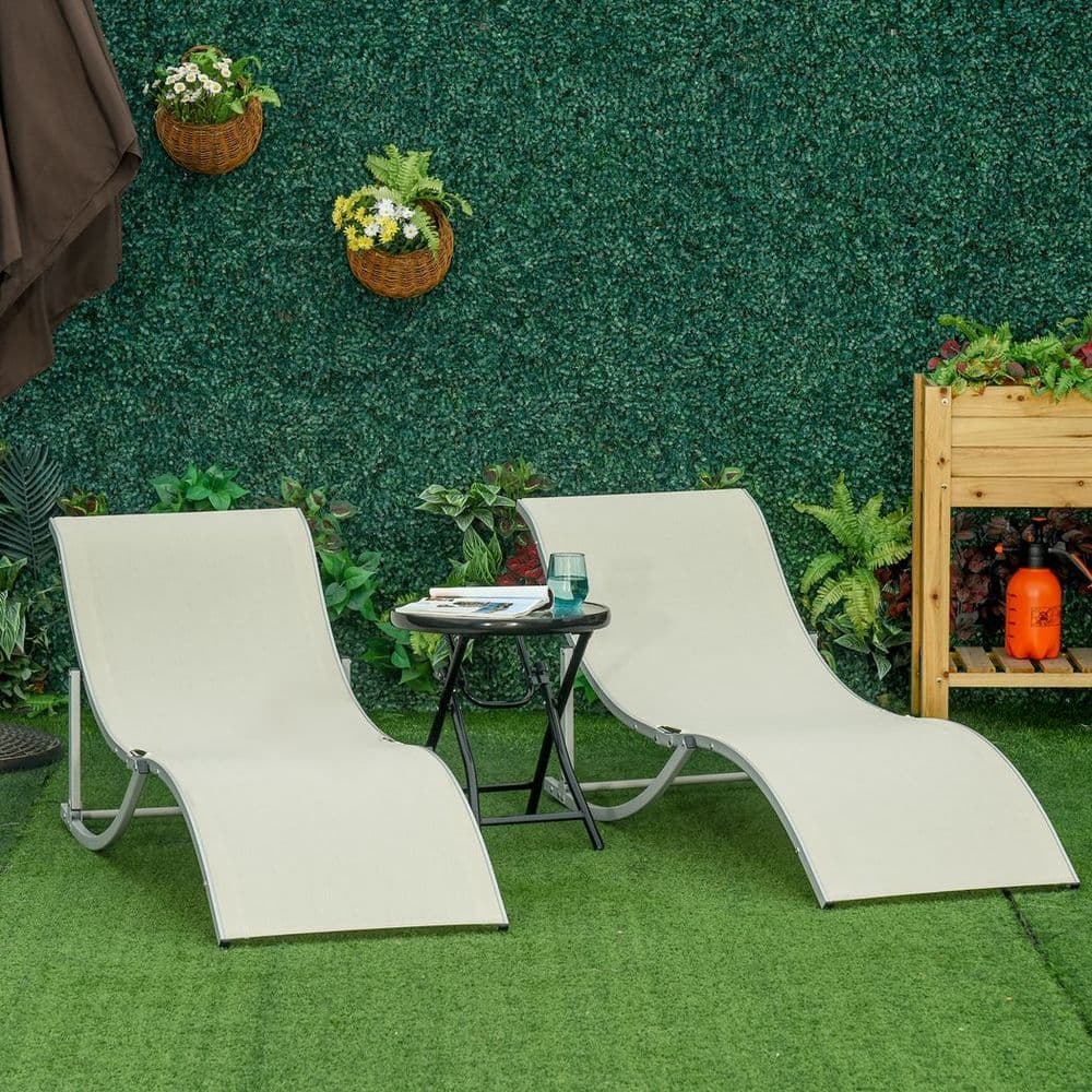 image-Set of 2 Zero Gravity Lounge Chair Recliners Sun Lounger Beige