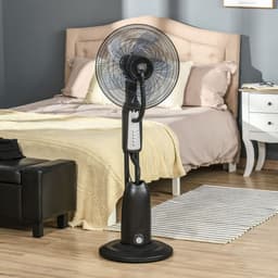 image-Pedestal Fan with Water Mist Spray Standing Fan w/ 2.8L Water Tank Black