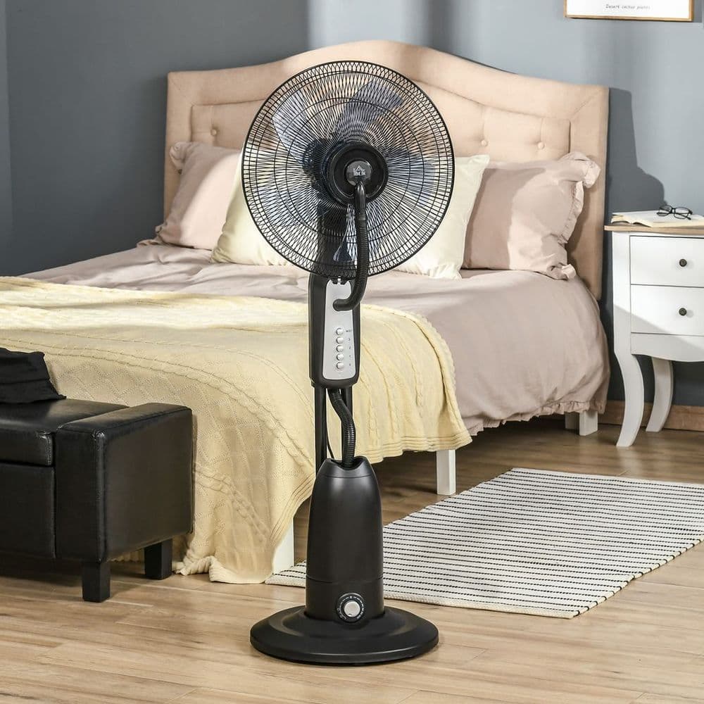 image-Pedestal Fan with Water Mist Spray Standing Fan w/ 2.8L Water Tank Black