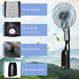 image-Pedestal Fan with Water Mist Spray Standing Fan w/ 2.8L Water Tank Black