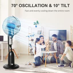 image-Pedestal Fan with Water Mist Spray Standing Fan w/ 2.8L Water Tank Black