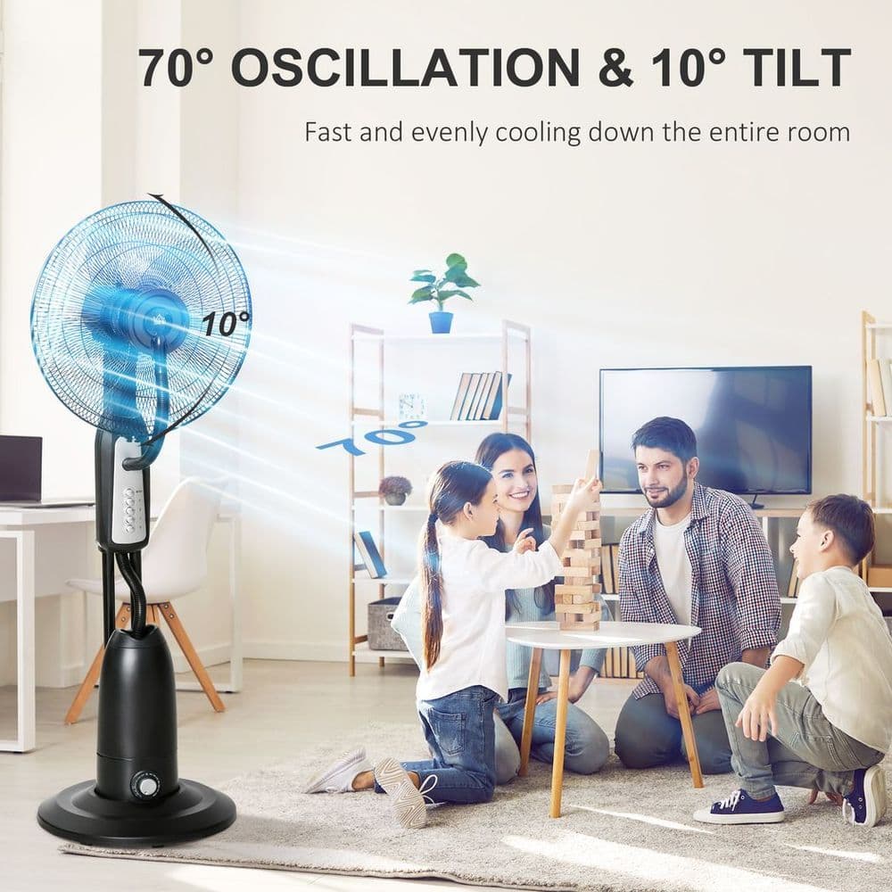 image-Pedestal Fan with Water Mist Spray Standing Fan w/ 2.8L Water Tank Black