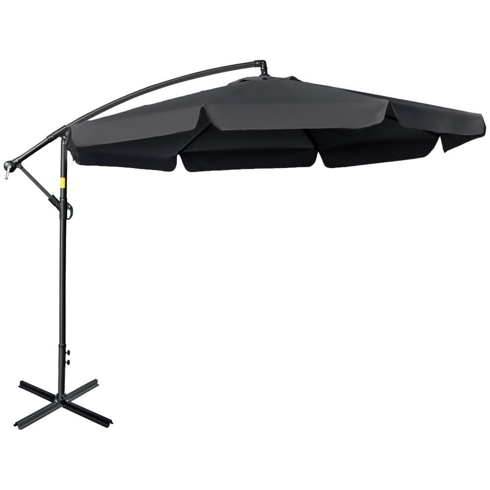 image-2.7m Garden Cantilever Banana Parasol Sun Shade w/ Crank, Black