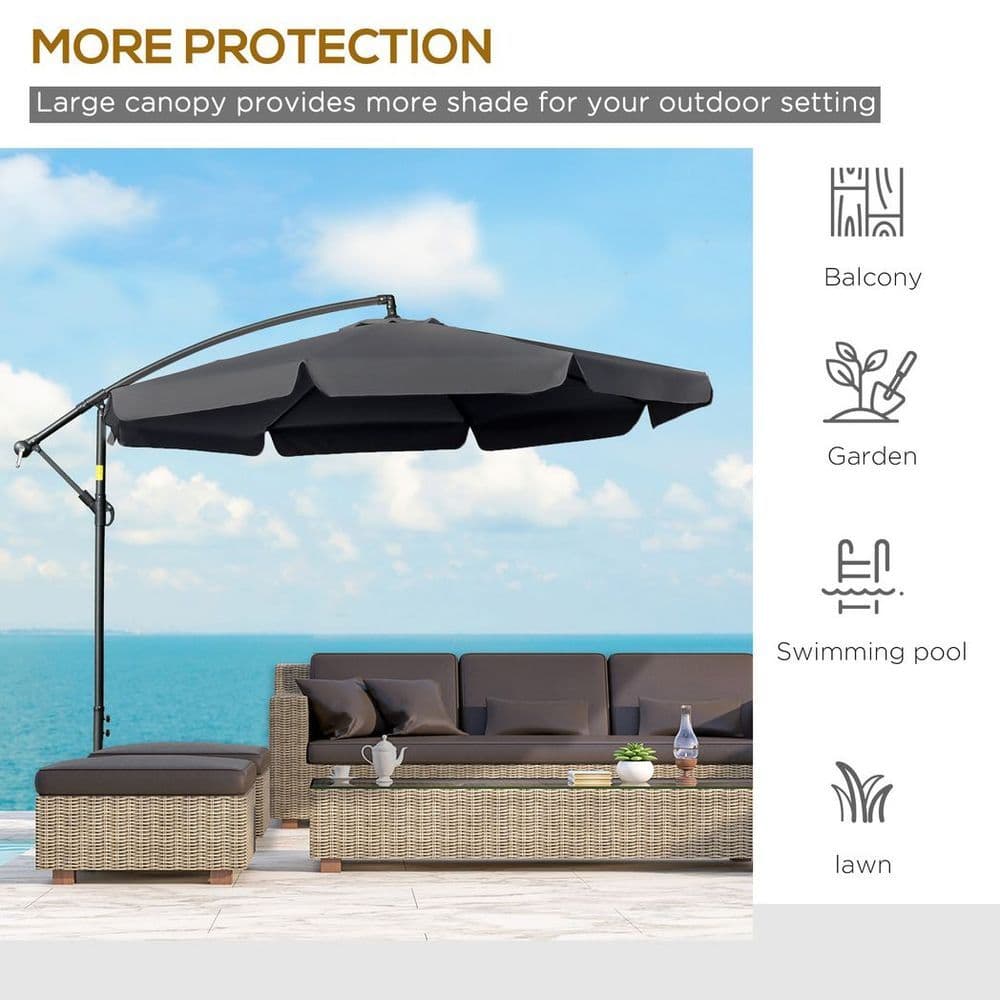 image-2.7m Garden Cantilever Banana Parasol Sun Shade w/ Crank, Black