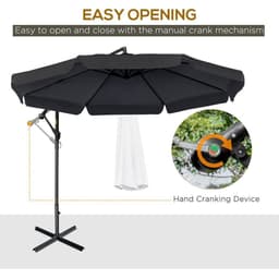 image-2.7m Garden Cantilever Banana Parasol Sun Shade w/ Crank, Black