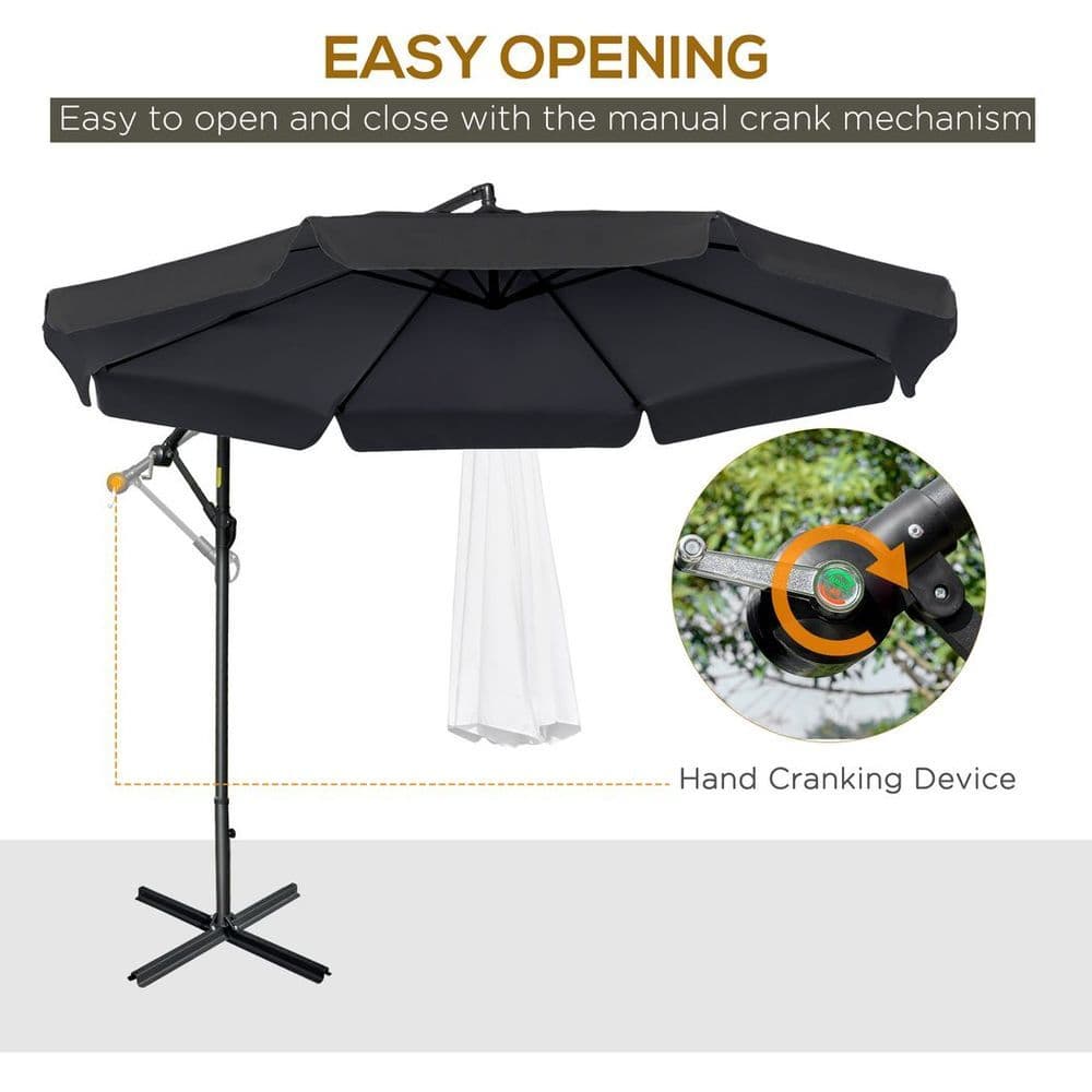 image-2.7m Garden Cantilever Banana Parasol Sun Shade w/ Crank, Black