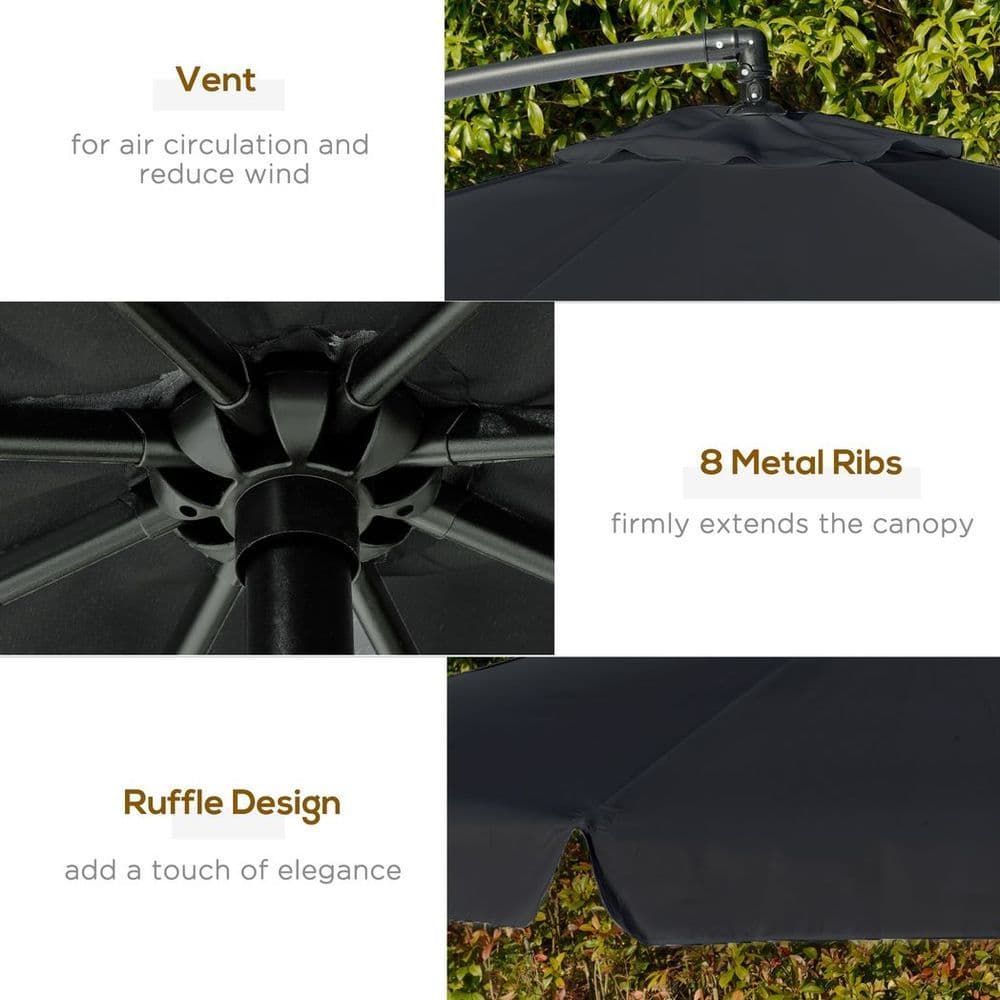 image-2.7m Garden Cantilever Banana Parasol Sun Shade w/ Crank, Black