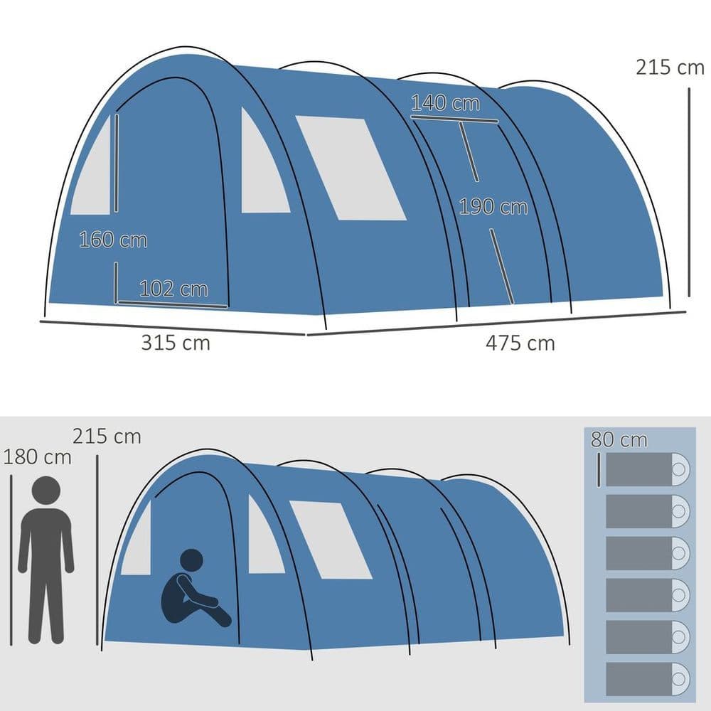 image-5-6 Man Family Tent Camping Tent with Two Room, Floor & Carry Bag