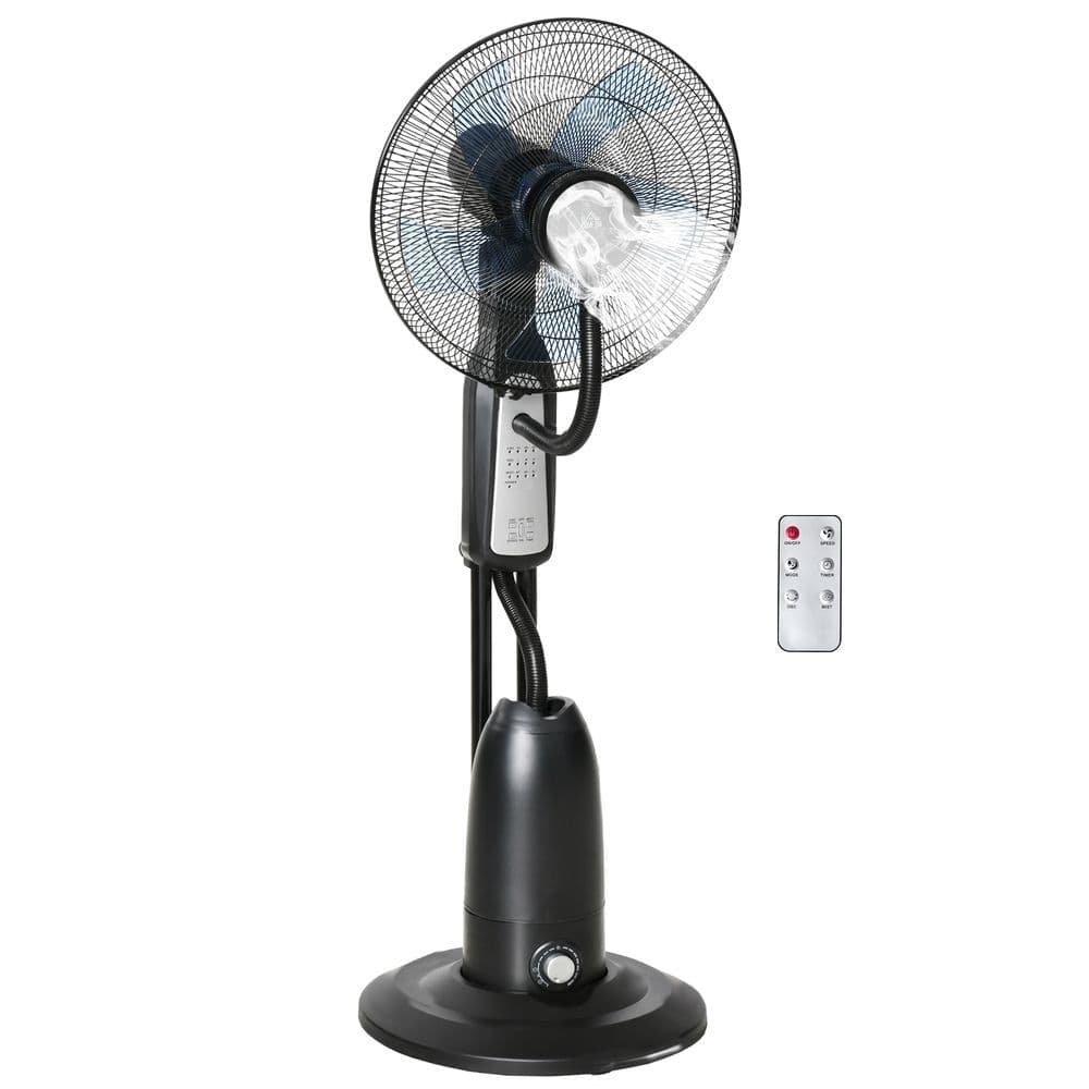 image-Pedestal Fan with Water Mist Spray Standing Fan w/ 2.8L Water Tank Black