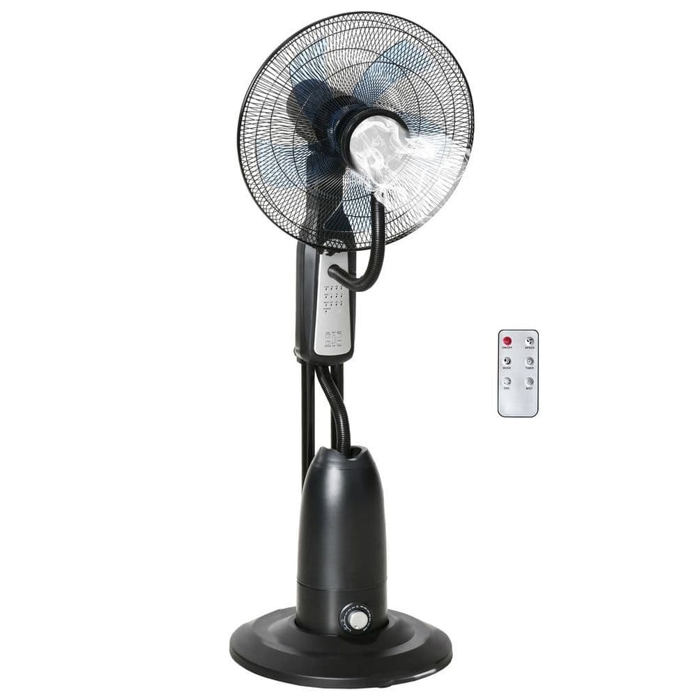 image-Pedestal Fan with Water Mist Spray Standing Fan w/ 2.8L Water Tank Black