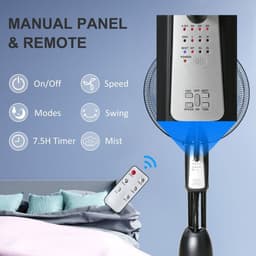 image-Pedestal Fan with Water Mist Spray Standing Fan w/ 2.8L Water Tank Black