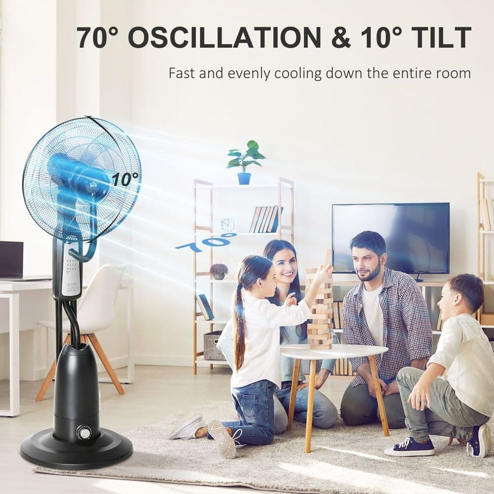 image-Pedestal Fan with Water Mist Spray Standing Fan w/ 2.8L Water Tank Black