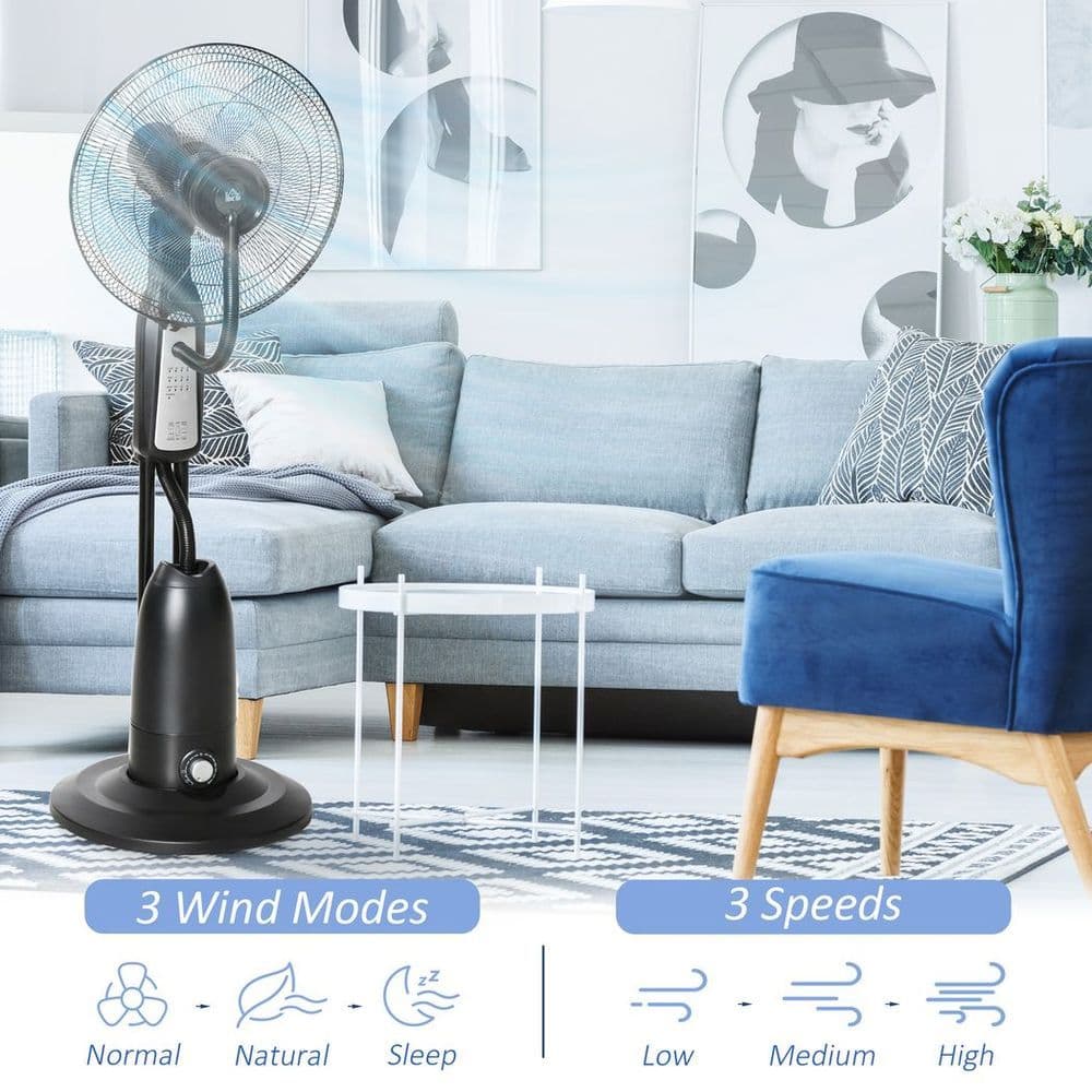 image-Pedestal Fan with Water Mist Spray Standing Fan w/ 2.8L Water Tank Black