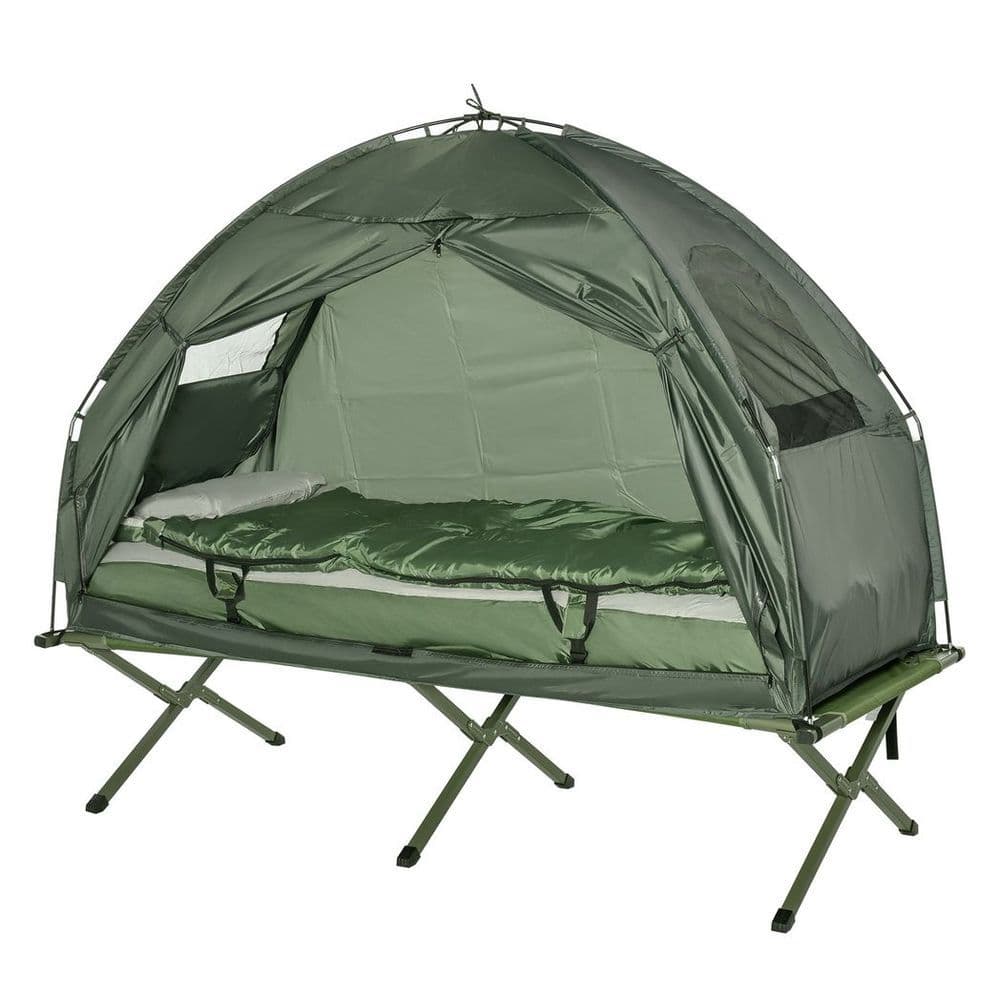 image-Outdoor 1 Person Folding Dome Tent Hiking Camping Bed Cot W/ Sleeping Bag New