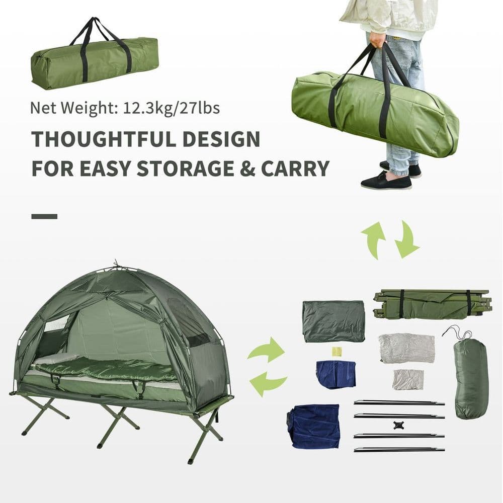 image-Outdoor 1 Person Folding Dome Tent Hiking Camping Bed Cot W/ Sleeping Bag New