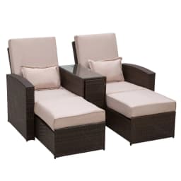 image-Garden Double Rattan Sun Lounger Sofa Recliner Wicker Patio Brown