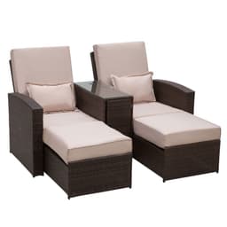 image-Garden Double Rattan Sun Lounger Sofa Recliner Wicker Patio Brown