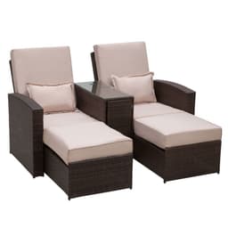 image-Garden Double Rattan Sun Lounger Sofa Recliner Wicker Patio Brown