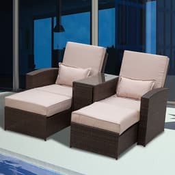 image-Garden Double Rattan Sun Lounger Sofa Recliner Wicker Patio Brown