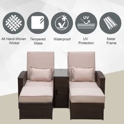 image-Garden Double Rattan Sun Lounger Sofa Recliner Wicker Patio Brown