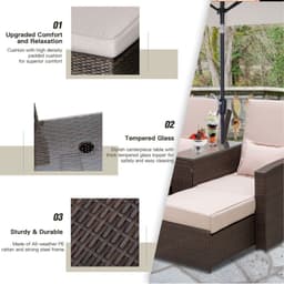 image-Garden Double Rattan Sun Lounger Sofa Recliner Wicker Patio Brown