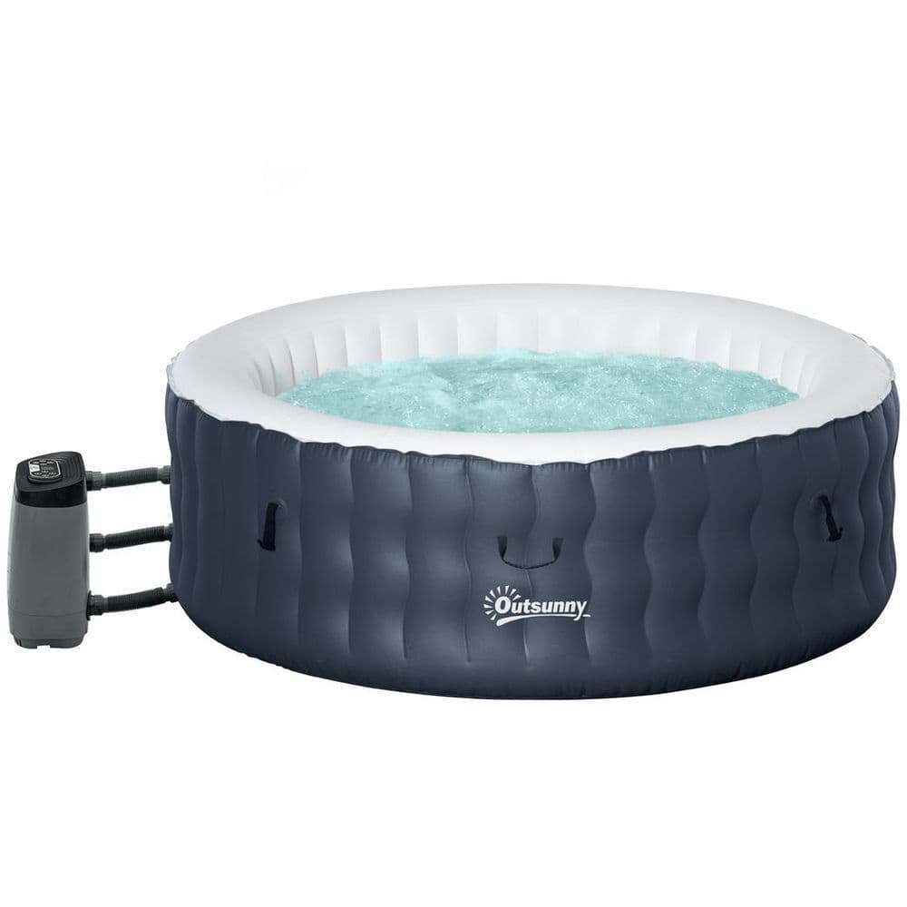 image-Round Inflatable Hot Tub Bubble Spa w/ Pump,Cover,4-6 Person, Dark Blue