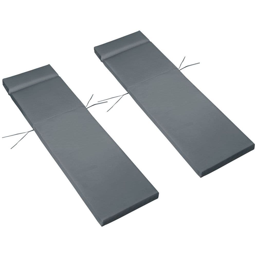 image-Set of 2 Lounger Cushions Deep Seat Patio Cushions with Ties Dark Grey