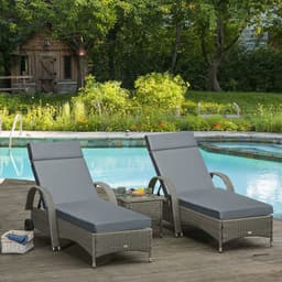 image-Set of 2 Lounger Cushions Deep Seat Patio Cushions with Ties Dark Grey