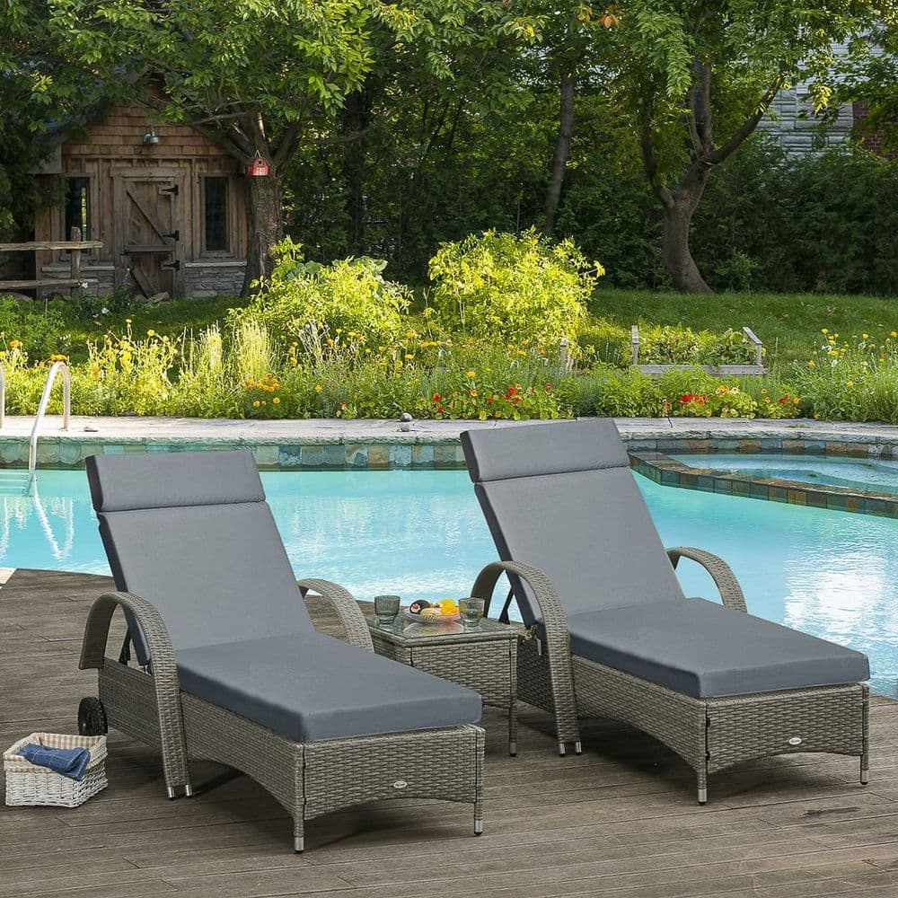 image-Set of 2 Lounger Cushions Deep Seat Patio Cushions with Ties Dark Grey
