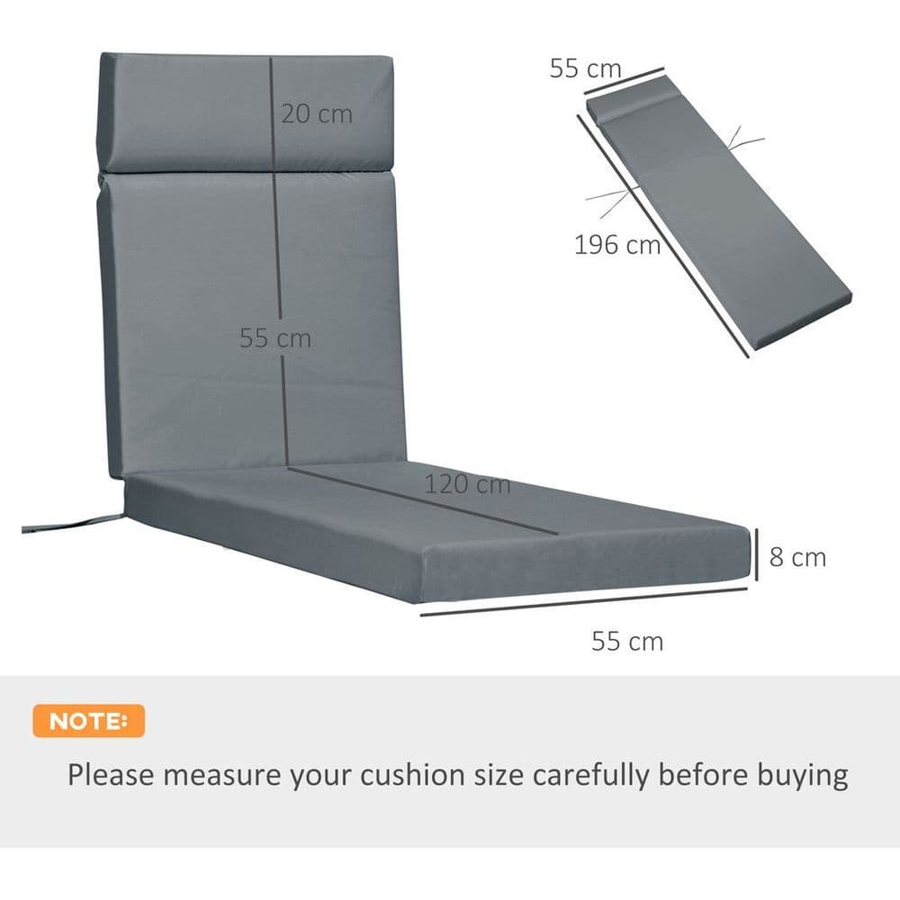 image-Set of 2 Lounger Cushions Deep Seat Patio Cushions with Ties Dark Grey