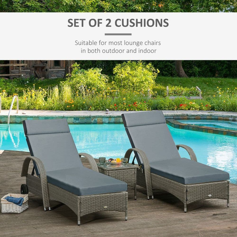 image-Set of 2 Lounger Cushions Deep Seat Patio Cushions with Ties Dark Grey