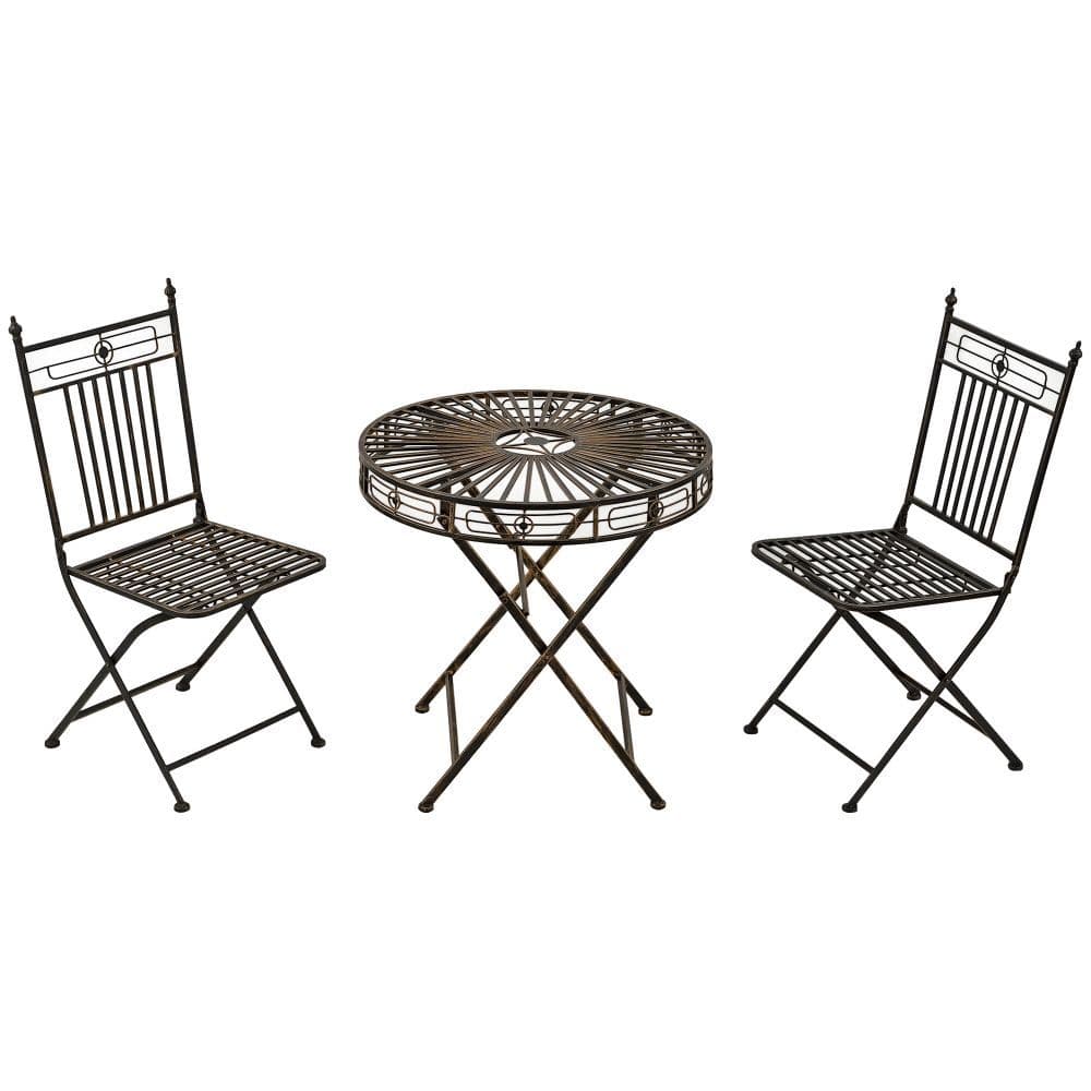 image-3PCs Garden Bistro Set with 2 Folding Chair and 1 Table, Bronze