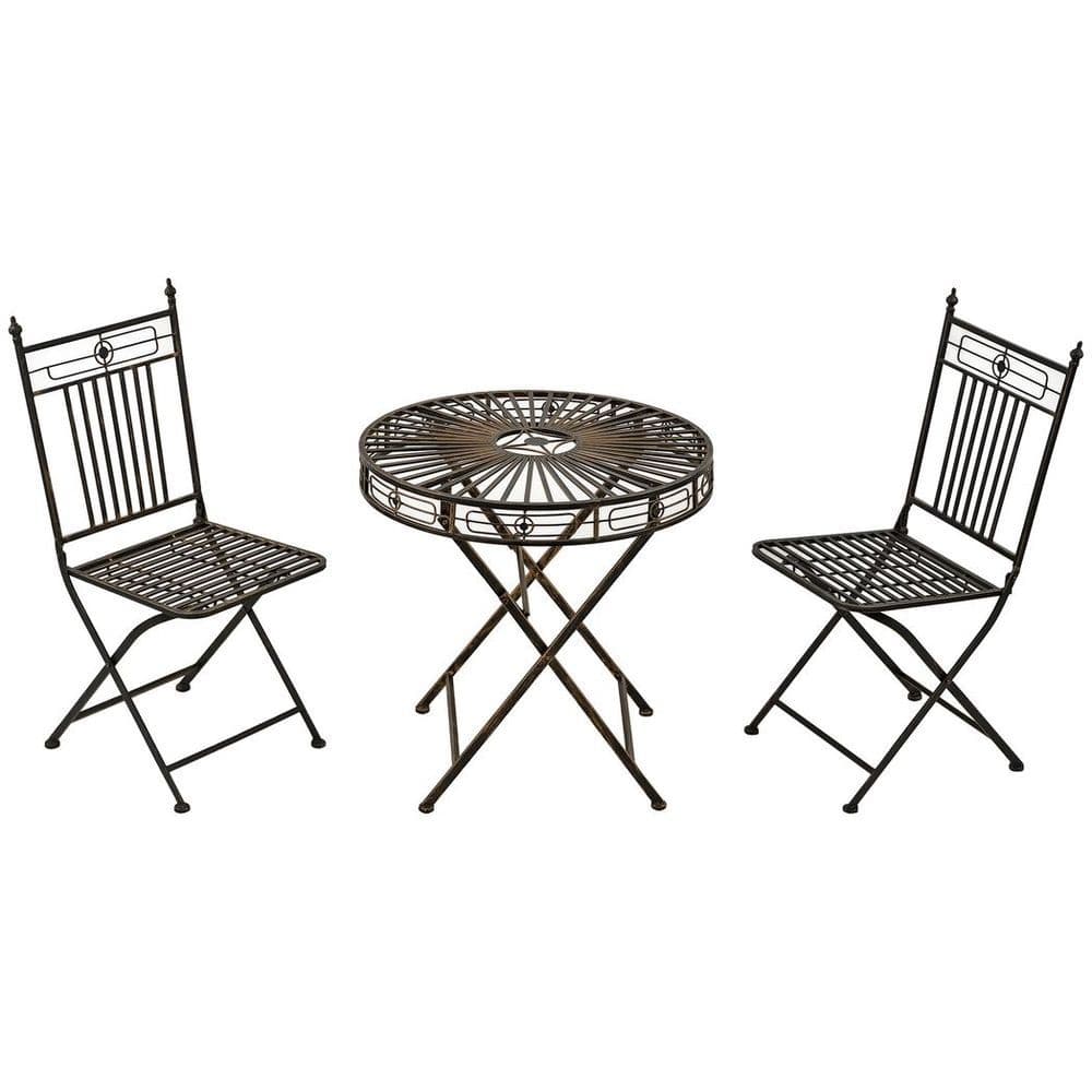 image-3PCs Garden Bistro Set with 2 Folding Chair and 1 Table, Bronze