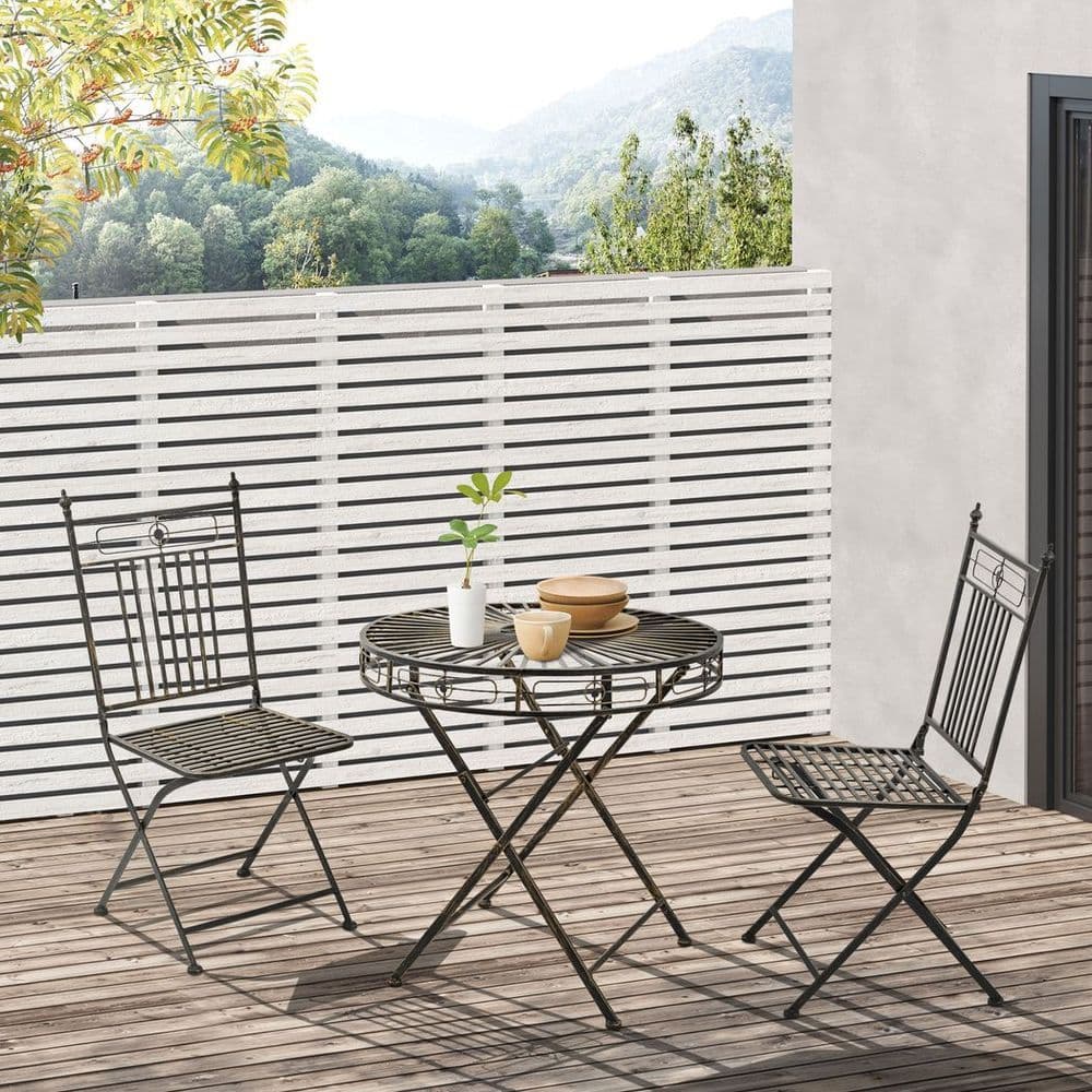image-3PCs Garden Bistro Set with 2 Folding Chair and 1 Table, Bronze