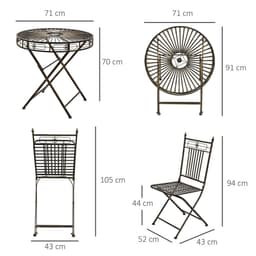 image-3PCs Garden Bistro Set with 2 Folding Chair and 1 Table, Bronze