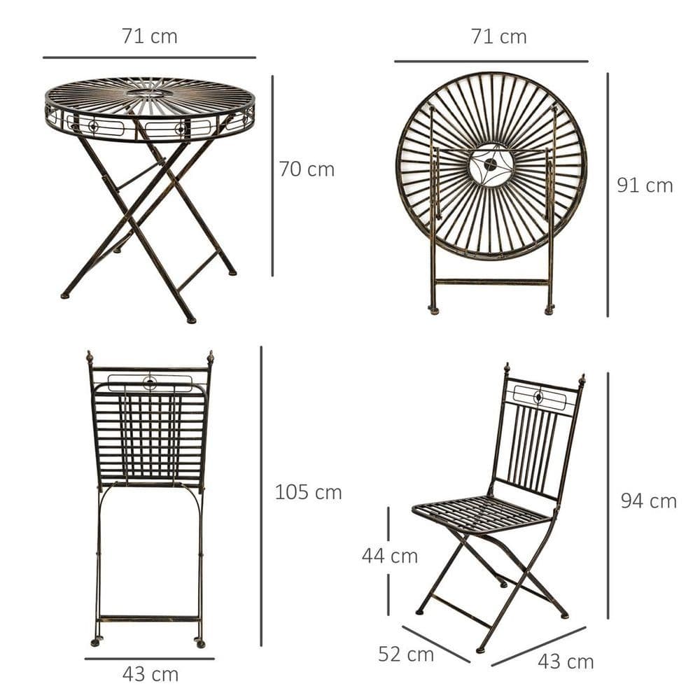 image-3PCs Garden Bistro Set with 2 Folding Chair and 1 Table, Bronze