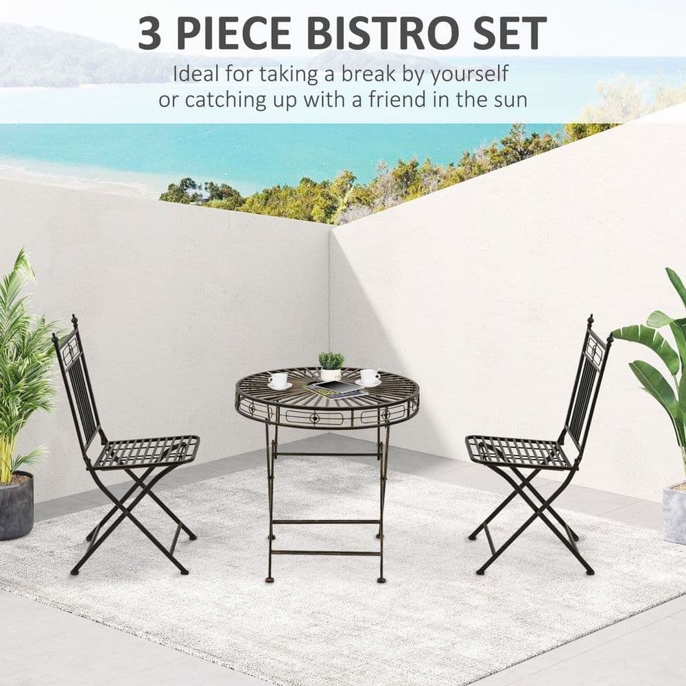 image-3PCs Garden Bistro Set with 2 Folding Chair and 1 Table, Bronze