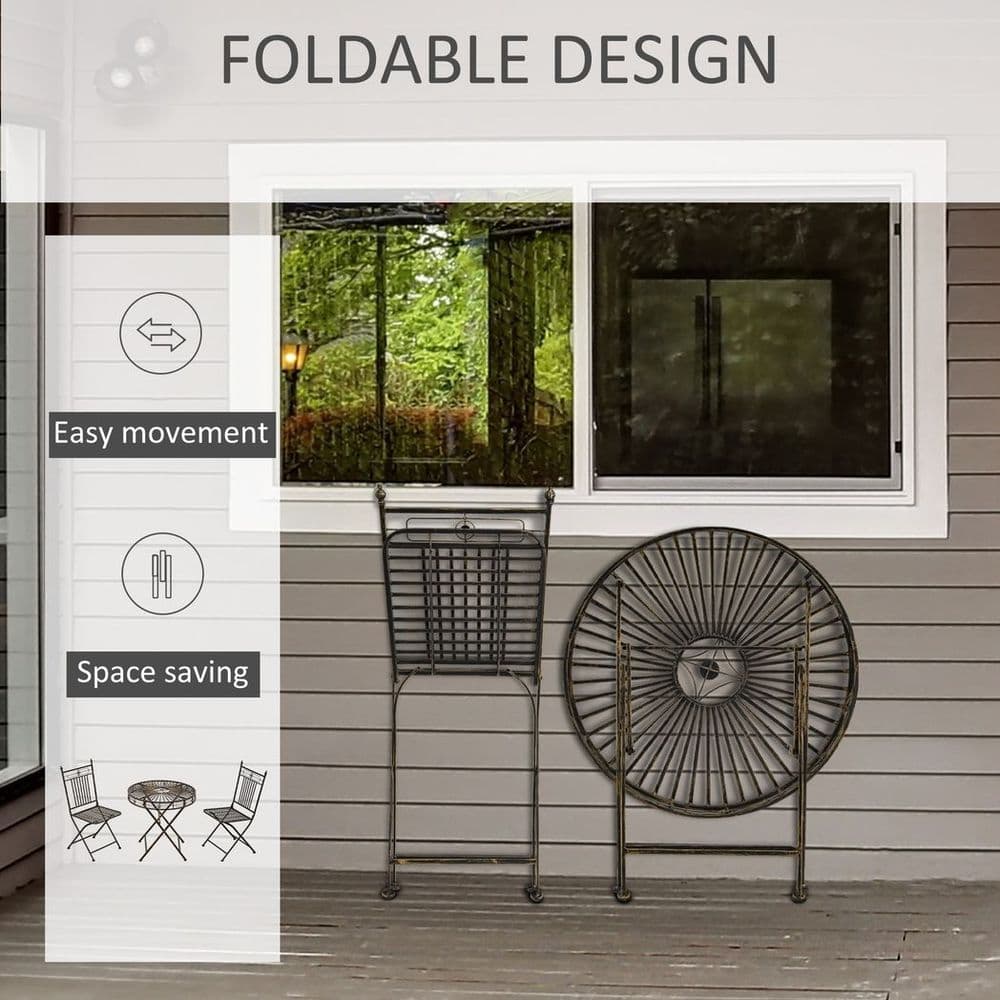 image-3PCs Garden Bistro Set with 2 Folding Chair and 1 Table, Bronze