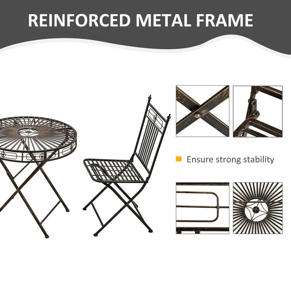 image-3PCs Garden Bistro Set with 2 Folding Chair and 1 Table, Bronze
