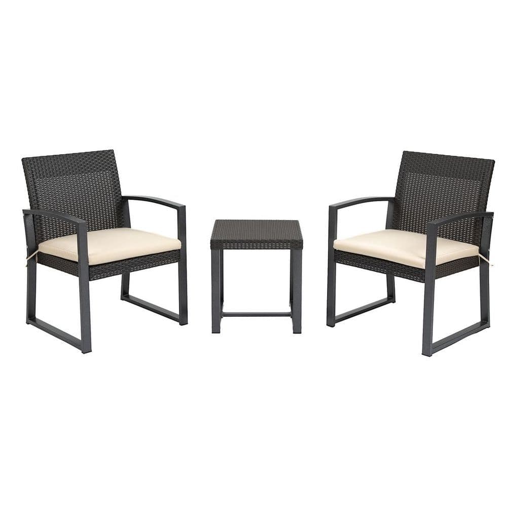 image-Patio PP Rattan Style Garden Bistro Set, Armchairs & Tea Table Set
