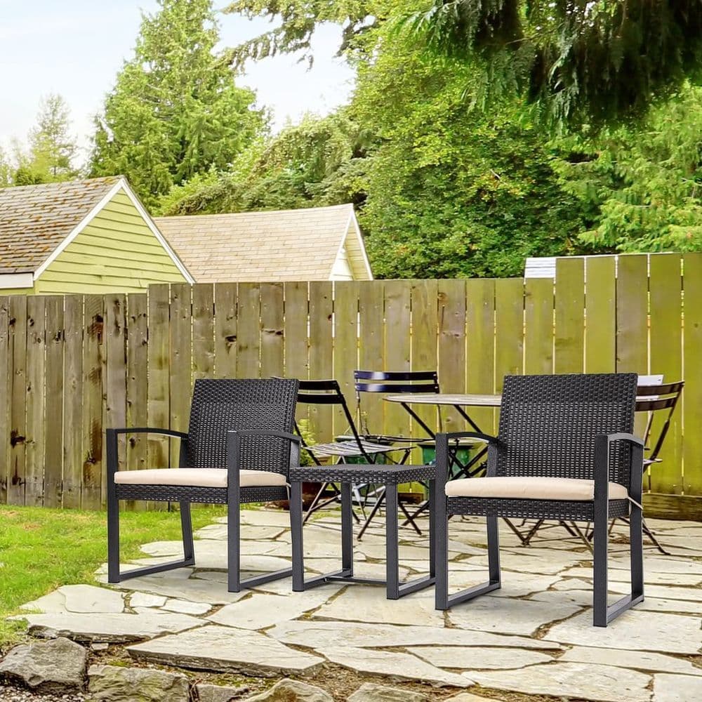 image-Patio PP Rattan Style Garden Bistro Set, Armchairs & Tea Table Set