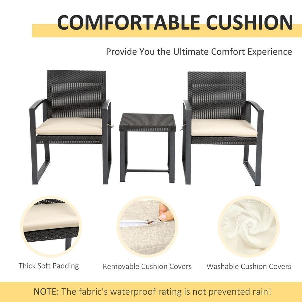 image-Patio PP Rattan Style Garden Bistro Set, Armchairs & Tea Table Set