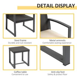image-Patio PP Rattan Style Garden Bistro Set, Armchairs & Tea Table Set