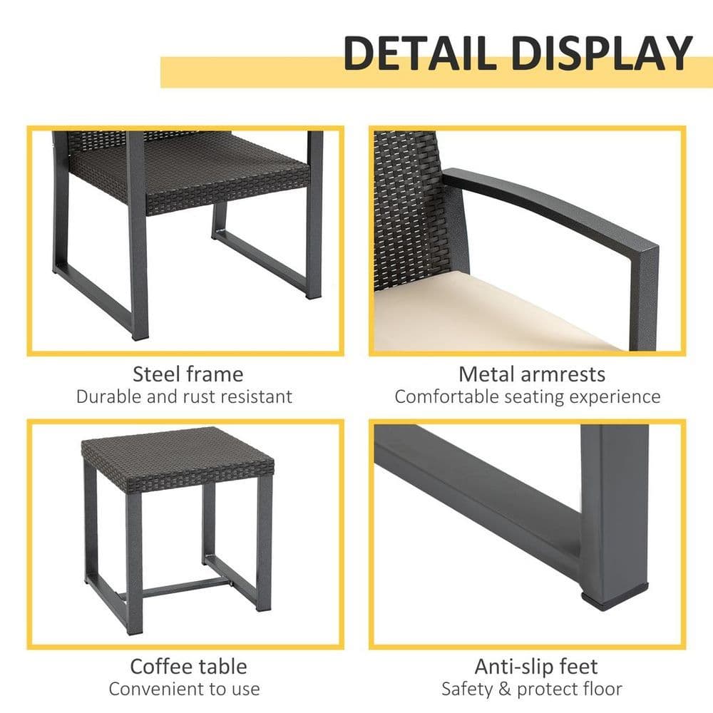 image-Patio PP Rattan Style Garden Bistro Set, Armchairs & Tea Table Set