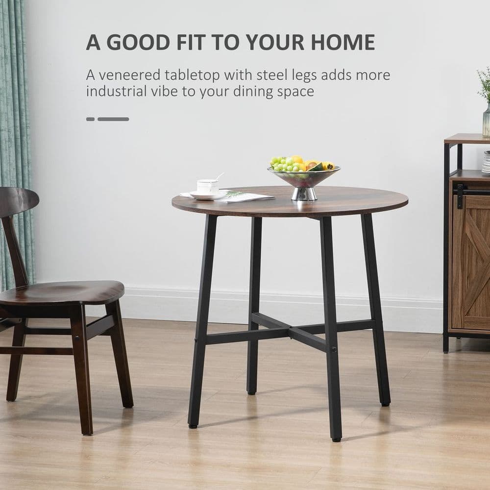 image-80cm Round Kitchen Table, Dining Table for Small Spaces, Steel Leg