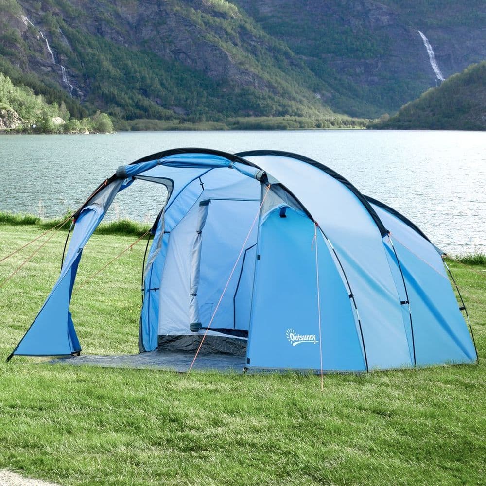 image-3 Man 2 Room Tent Camping Tent With Living Area Air Vents Blue